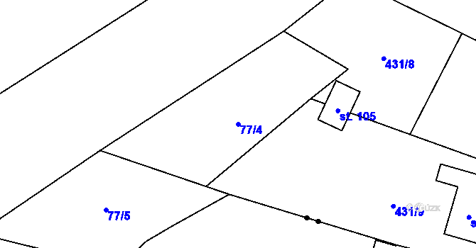 Parcela st. 77/4 v KÚ Probluz, Katastrální mapa
