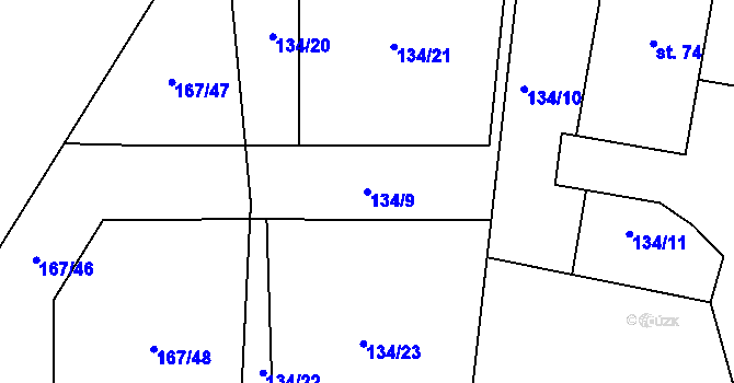 Parcela st. 134/9 v KÚ Probluz, Katastrální mapa