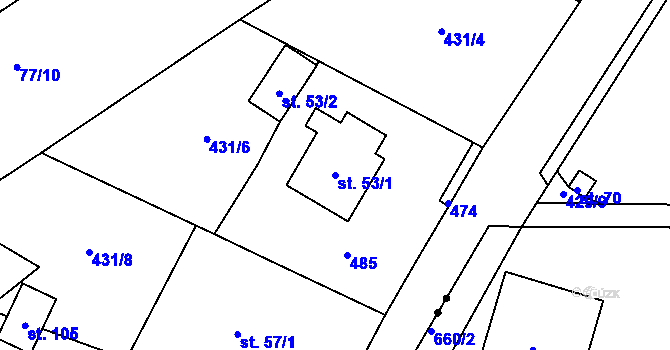 Parcela st. 53/1 v KÚ Probluz, Katastrální mapa
