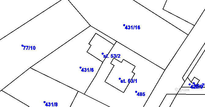 Parcela st. 53/2 v KÚ Probluz, Katastrální mapa
