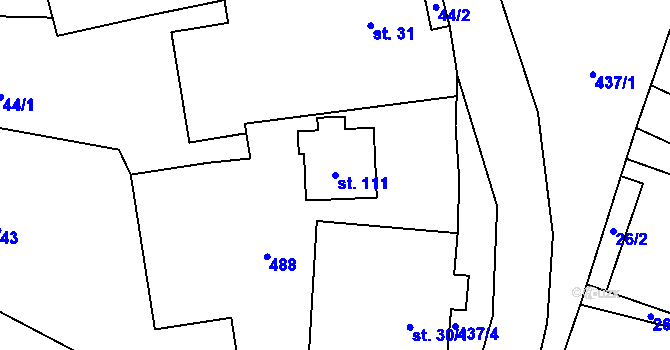 Parcela st. 111 v KÚ Probluz, Katastrální mapa