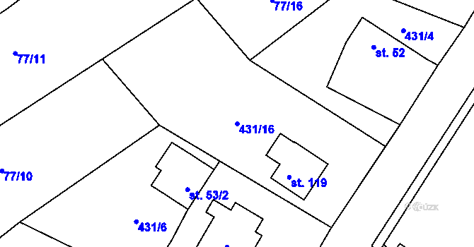 Parcela st. 431/16 v KÚ Probluz, Katastrální mapa