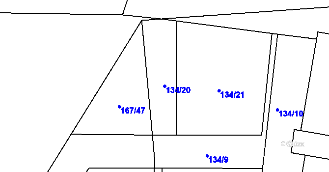 Parcela st. 134/20 v KÚ Probluz, Katastrální mapa