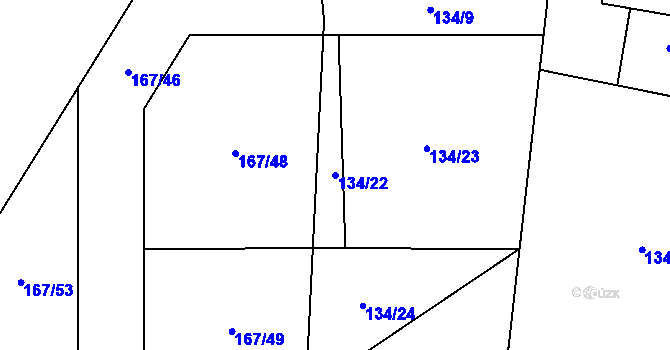 Parcela st. 134/22 v KÚ Probluz, Katastrální mapa