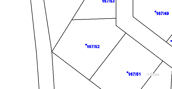 Parcela st. 167/52 v KÚ Probluz, Katastrální mapa