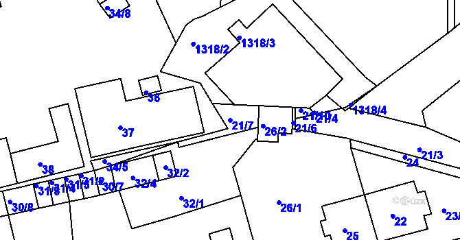 Parcela st. 21/7 v KÚ Proboštov u Teplic, Katastrální mapa