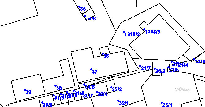 Parcela st. 36 v KÚ Proboštov u Teplic, Katastrální mapa