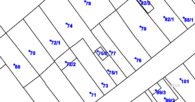 Parcela st. 75/2 v KÚ Proboštov u Teplic, Katastrální mapa