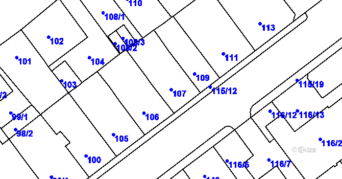 Parcela st. 107 v KÚ Proboštov u Teplic, Katastrální mapa