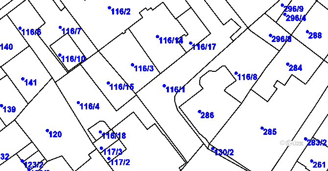 Parcela st. 116/1 v KÚ Proboštov u Teplic, Katastrální mapa