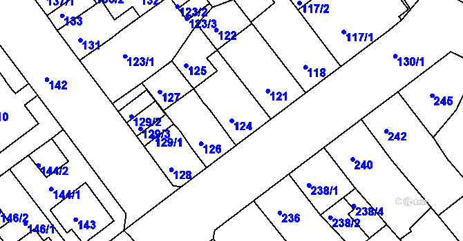 Parcela st. 124 v KÚ Proboštov u Teplic, Katastrální mapa