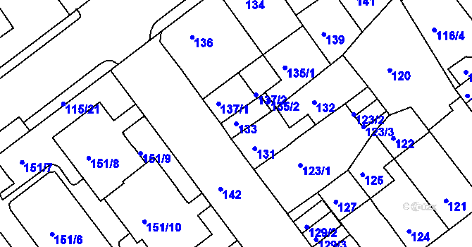 Parcela st. 133 v KÚ Proboštov u Teplic, Katastrální mapa