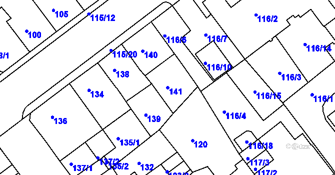 Parcela st. 141 v KÚ Proboštov u Teplic, Katastrální mapa