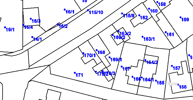 Parcela st. 168 v KÚ Proboštov u Teplic, Katastrální mapa