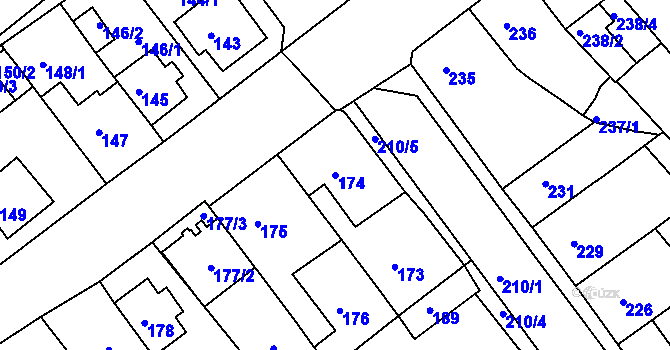 Parcela st. 174 v KÚ Proboštov u Teplic, Katastrální mapa