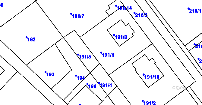 Parcela st. 191/1 v KÚ Proboštov u Teplic, Katastrální mapa