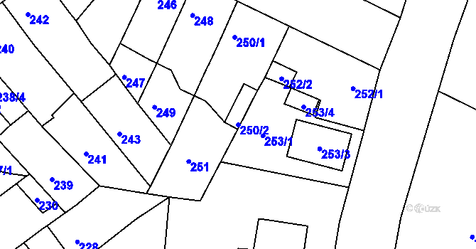 Parcela st. 250/2 v KÚ Proboštov u Teplic, Katastrální mapa