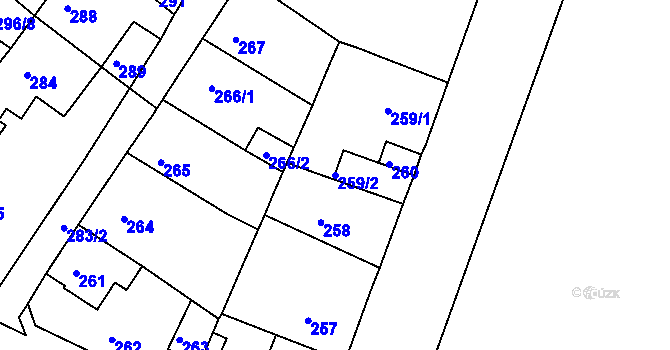 Parcela st. 259/2 v KÚ Proboštov u Teplic, Katastrální mapa