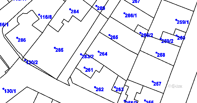 Parcela st. 264 v KÚ Proboštov u Teplic, Katastrální mapa