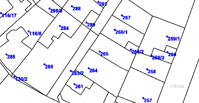 Parcela st. 265 v KÚ Proboštov u Teplic, Katastrální mapa