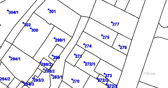 Parcela st. 274 v KÚ Proboštov u Teplic, Katastrální mapa