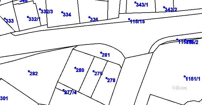 Parcela st. 281 v KÚ Proboštov u Teplic, Katastrální mapa