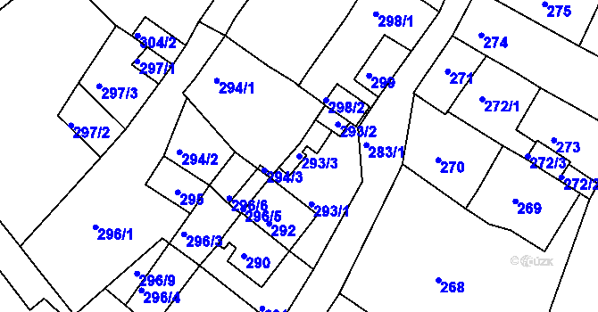 Parcela st. 293/3 v KÚ Proboštov u Teplic, Katastrální mapa