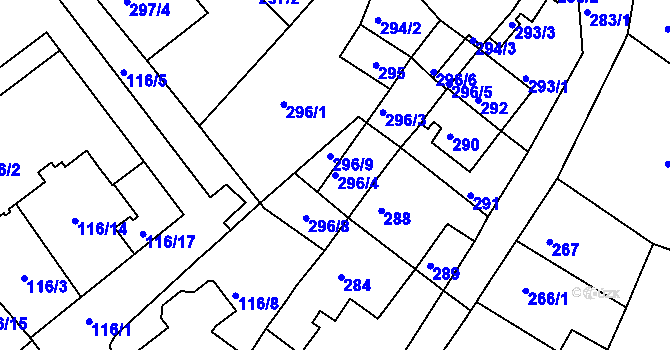 Parcela st. 296/4 v KÚ Proboštov u Teplic, Katastrální mapa