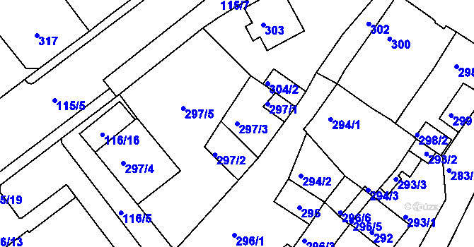 Parcela st. 297/3 v KÚ Proboštov u Teplic, Katastrální mapa