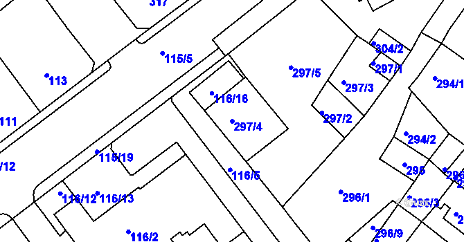 Parcela st. 297/4 v KÚ Proboštov u Teplic, Katastrální mapa