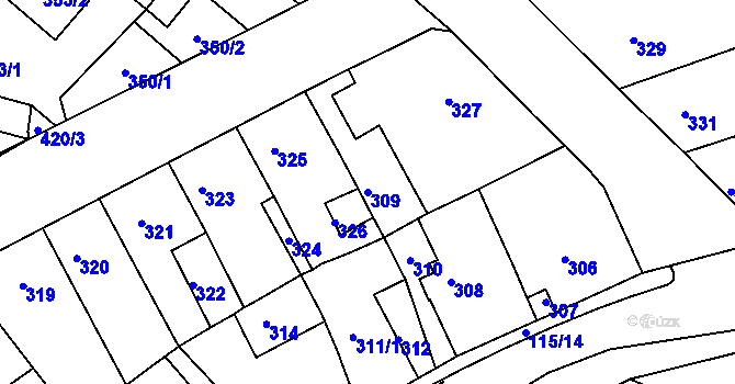 Parcela st. 309 v KÚ Proboštov u Teplic, Katastrální mapa