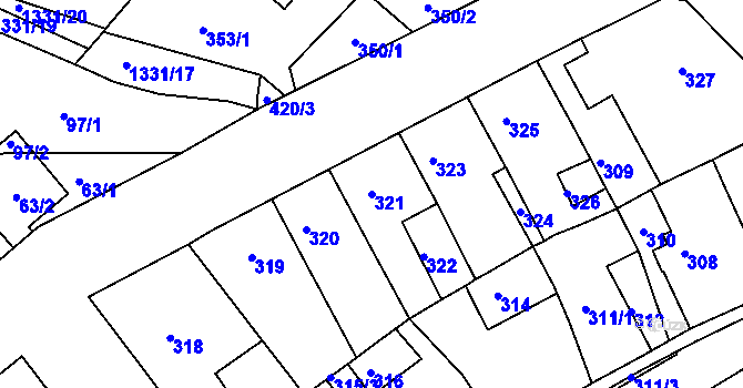 Parcela st. 321 v KÚ Proboštov u Teplic, Katastrální mapa