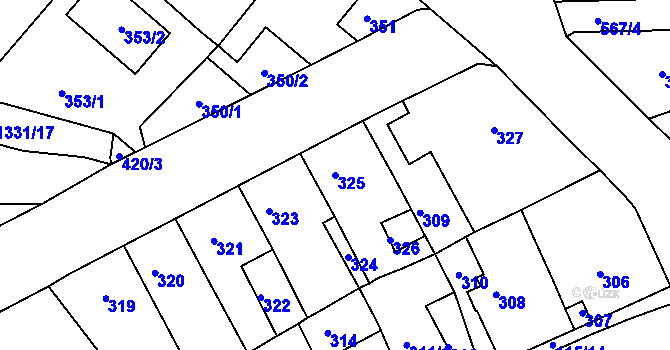 Parcela st. 325 v KÚ Proboštov u Teplic, Katastrální mapa