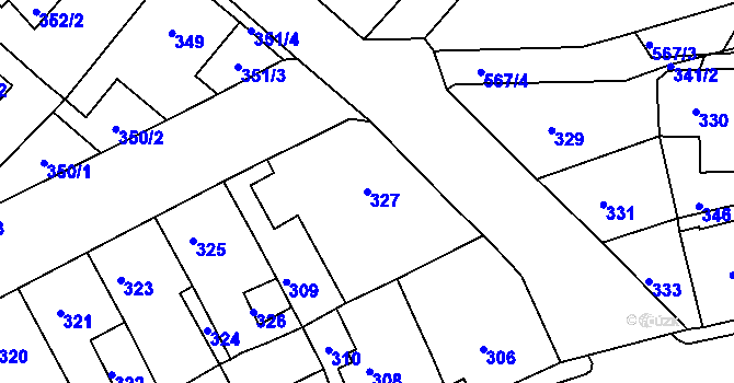 Parcela st. 327 v KÚ Proboštov u Teplic, Katastrální mapa