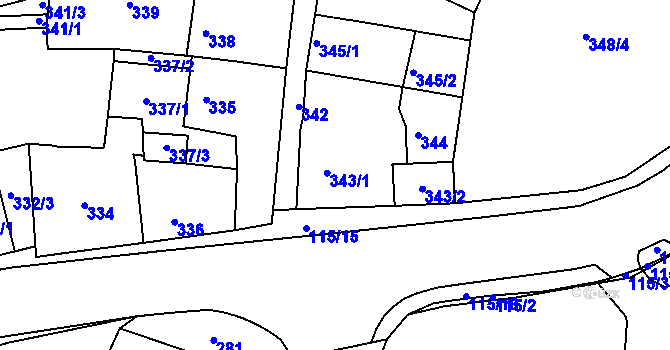 Parcela st. 343 v KÚ Proboštov u Teplic, Katastrální mapa
