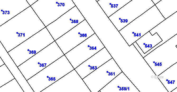 Parcela st. 364 v KÚ Proboštov u Teplic, Katastrální mapa