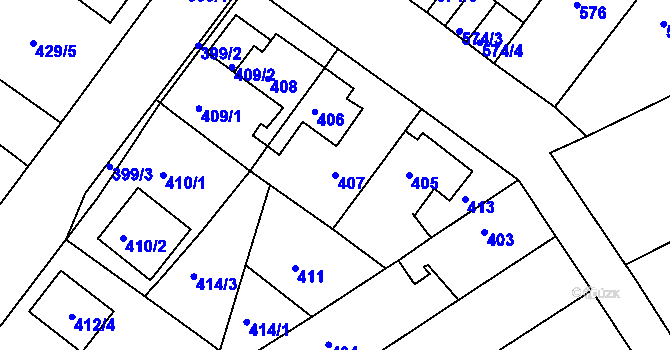 Parcela st. 407 v KÚ Proboštov u Teplic, Katastrální mapa
