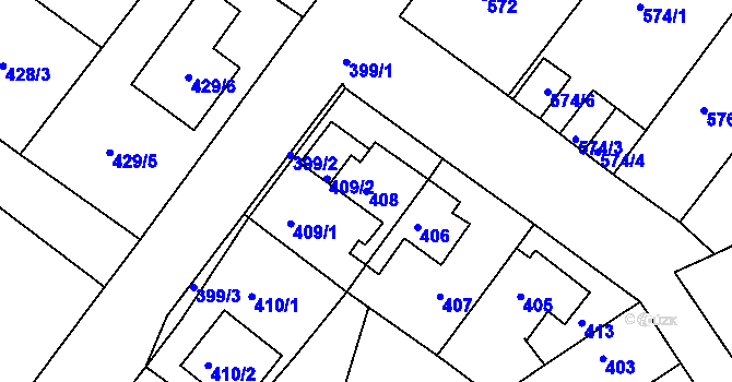 Parcela st. 408 v KÚ Proboštov u Teplic, Katastrální mapa