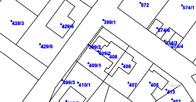 Parcela st. 409/2 v KÚ Proboštov u Teplic, Katastrální mapa