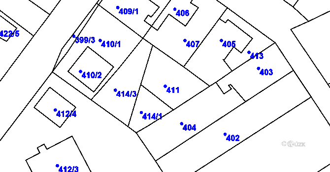 Parcela st. 411 v KÚ Proboštov u Teplic, Katastrální mapa