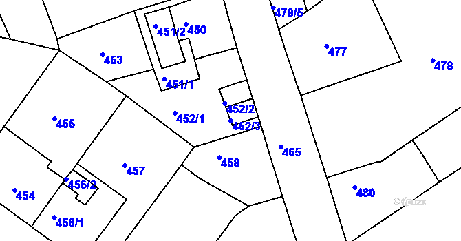 Parcela st. 452/3 v KÚ Proboštov u Teplic, Katastrální mapa