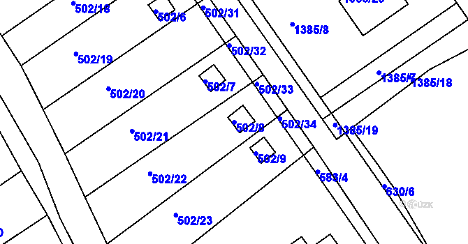 Parcela st. 502/8 v KÚ Proboštov u Teplic, Katastrální mapa