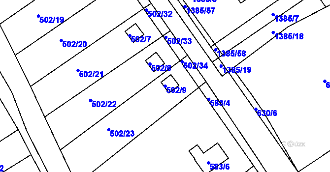 Parcela st. 502/9 v KÚ Proboštov u Teplic, Katastrální mapa