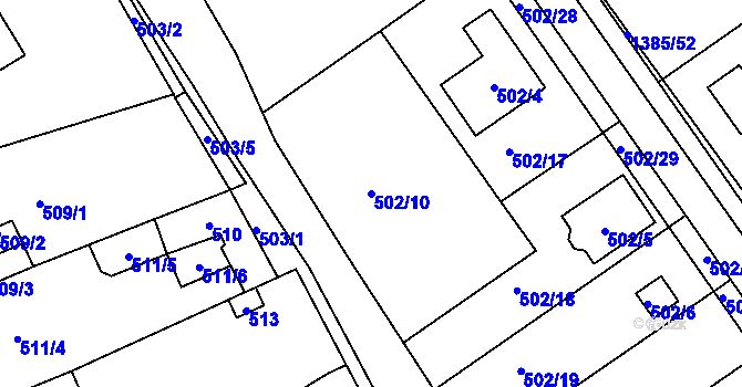 Parcela st. 502/10 v KÚ Proboštov u Teplic, Katastrální mapa
