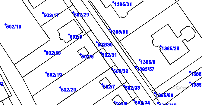 Parcela st. 502/31 v KÚ Proboštov u Teplic, Katastrální mapa