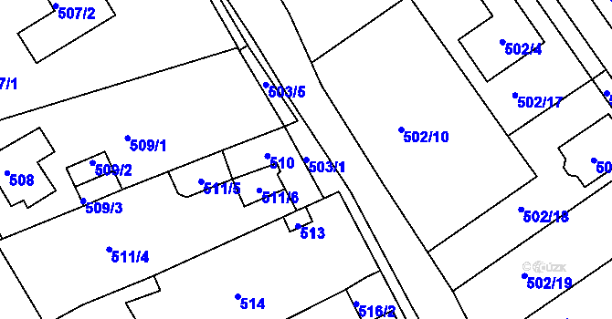 Parcela st. 503/1 v KÚ Proboštov u Teplic, Katastrální mapa