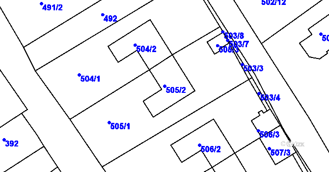 Parcela st. 505/2 v KÚ Proboštov u Teplic, Katastrální mapa