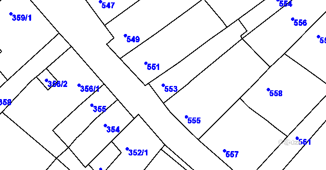Parcela st. 553 v KÚ Proboštov u Teplic, Katastrální mapa