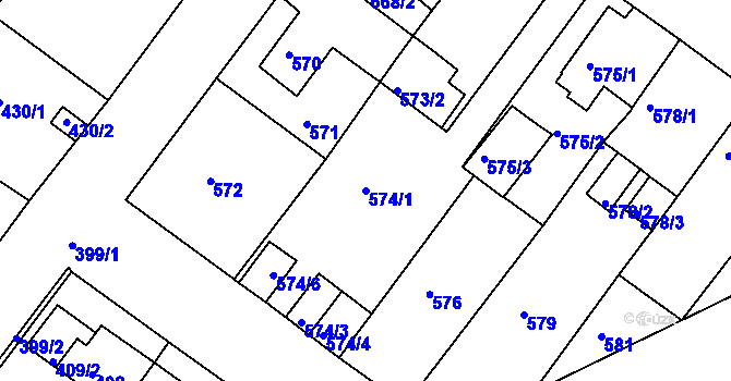 Parcela st. 574/1 v KÚ Proboštov u Teplic, Katastrální mapa