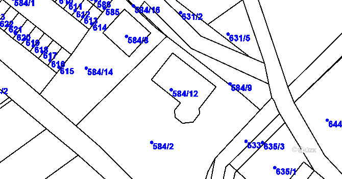 Parcela st. 584/12 v KÚ Proboštov u Teplic, Katastrální mapa